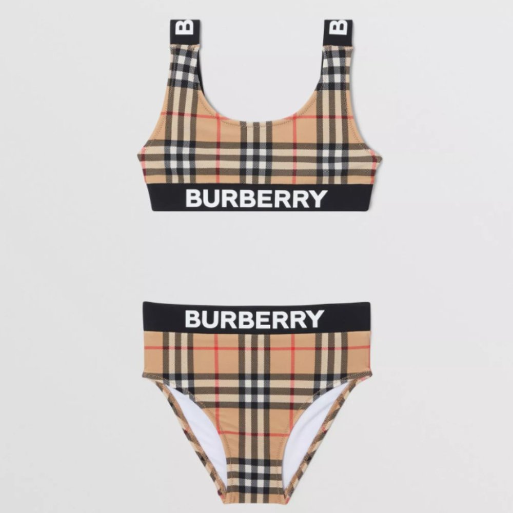 Burberry Logo Print Vintage Check Bikini Swimsuit 12Y
